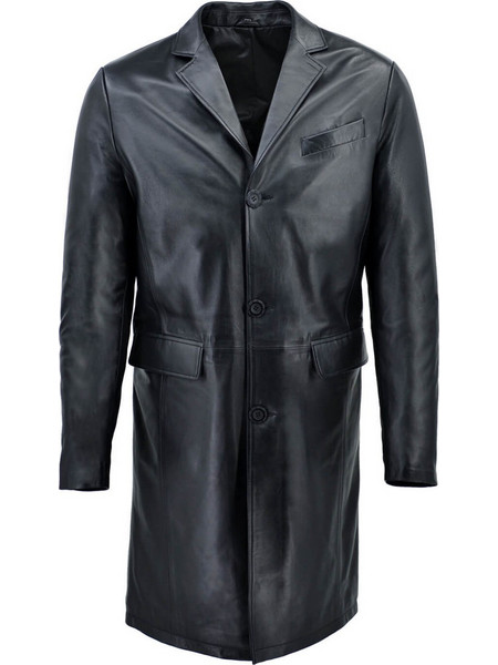Leather 100 Ανδρικό Παλτό Μακρύ Δερμάτινο με Επένδυση Μαύρο 07-M-MAN-2