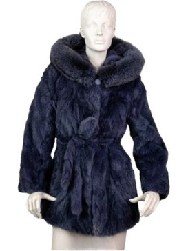 Leather Brands Γυναικεία Γούνα με Κουκούλα Navy Μπλε FUR-JB-2