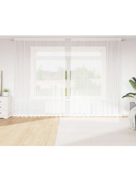 vidaXL Κουρτίνα Παραθύρου Floral με Τρέσα & Δαντέλα 300x300 4107903 Λευκή