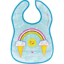 Laken Sweet Summer Αδιάβροχη Σαλιάρα Πλαστική με Αυτοκόλλητο & Τσέπη Γαλάζια