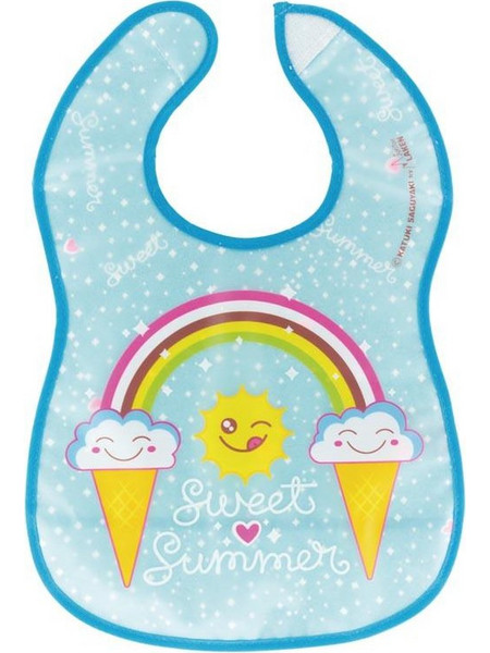 Laken Sweet Summer Αδιάβροχη Σαλιάρα Πλαστική με Αυτοκόλλητο & Τσέπη Γαλάζια