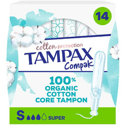 Tampax Super Ταμπόν με Απλικατέρ για Αυξημένη Ροή 3 Σταγόνες από 100% Οργανικό Βαμβάκι 14τμχ
