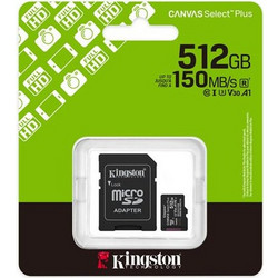 Kingston Canvas Select Plus Gen3 microSDXC 512GB Class 10 U3 V30 UHS-I A1 150MB/s + Adapter