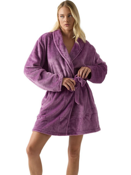 Minerva Γυναικεία Ρόμπα Χειμωνιάτικη Fleece Μωβ 96-52701