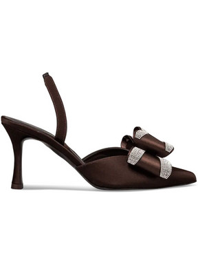 Envie Shoes Γόβες Slingback με Λεπτό Ψηλό Τακούνι Φιόγκο & Στρας Καφέ E02-22090-28