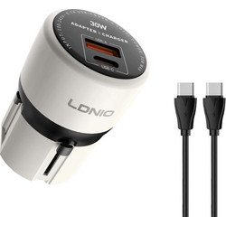 Ldnio Q2319 Φορτιστής με Καλώδιο USB-C με Θύρα USB-A & Θύρα USB-C 30W
