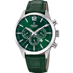 Festina Timeless Ανδρικό Ρολόι Χρονογράφος με Πράσινο Δερμάτινο Λουράκι 20542/7