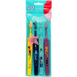 Tepe Kids Extra Soft Παιδικές Οδοντόβουρτσες 4τμχ Κίτρινη Μπλε Γαλάζια Μωβ