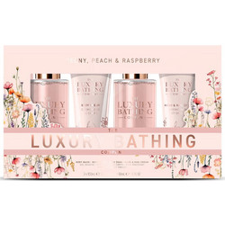 Grace Cole Peony, Peach & Raspberry Top To Toe Essentials Bath Soak 100ml + Bodywash 100ml + Hand & Nail Cream 50ml + Body Cream 50ml