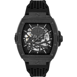 Philipp Plein Skeleton Frosted Ανδρικό Ρολόι Αυτόματο με Μαύρο Καουτσούκ Λουράκι PWJFA1125