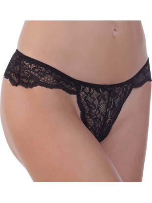 Mei Γυναικείο Sexy String με Δαντέλα Μαύρο 1190