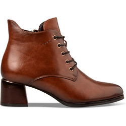 Envie Shoes Γυναικεία Μποτάκια Αστραγάλου Δερμάτινα Καφέ με Χοντρό Χαμηλό Τακούνι V63-22196-28