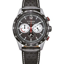 Citizen Eco-Drive Ανδρικό Ρολόι Χρονογράφος Solar με Μαύρο Δερμάτινο Λουράκι CA4717-06E
