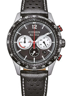 Citizen Eco-Drive Ανδρικό Ρολόι Χρονογράφος Solar με Μαύρο Δερμάτινο Λουράκι CA4717-06E