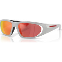 Prada PSB03S 14Z04U Ανδρικά Γυαλιά Ηλίου Ορθογώνια Κοκάλινα Λευκά με Πορτοκαλί Φακό