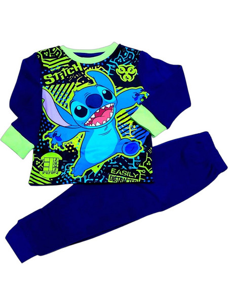 Disney Lilo & Stitch Παιδική Πιτζάμα Fleece Χειμωνιάτικη Navy Μπλε Lime LIS5204