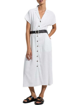 Tinta Style Midi Καλοκαιρινό Καθημερινό Φόρεμα Σεμιζιέ Μεταξωτό Λευκό AZAHAR-3956768