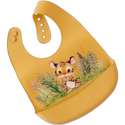 Kiokids Λιονταράκι Αδιάβροχη Σαλιάρα Σιλικόνης με Κουμπί & Τσέπη 4m+ Πορτοκαλί