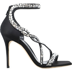 Alexander McQueen Γυναικεία Πέδιλα Μαύρα με Λεπτό Ψηλό Τακούνι και Στρας 688065W4SB5-1064