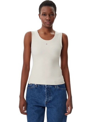 Tommy Jeans Γυναικείο Καλοκαιρινό Top Ριπ Εκρού DW0DW20673-ACG