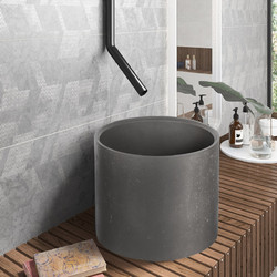 Karag CLEON Cement CS-0058-D5 Επικαθήμενος Νιπτήρας Μπάνιου Στρογγυλός Πέτρινος 39x30cm Γκρι