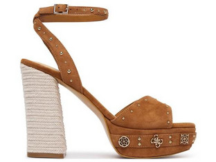 Guess Γυναικεία Πέδιλα Suede Ταμπά με Χοντρό Ψηλό Τακούνι και Φιάπα FLJV2CSUE03