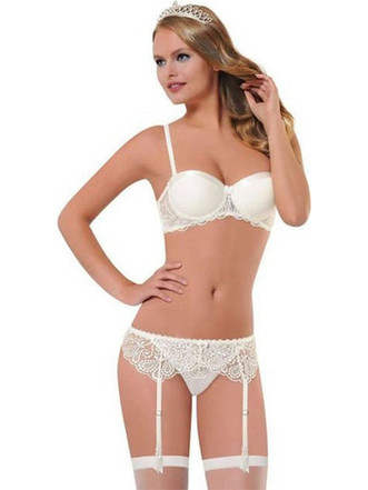 NBB Lingerie Σετ Sexy Εσώρουχα με Δαντέλα & Ζαρτιέρες Λευκά 4526
