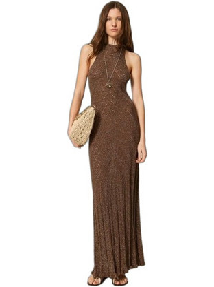 TWINSET Maxi Καλοκαιρινό Βραδινό Φόρεμα Πλεκτό Σοκολατί 261TT3213-13566