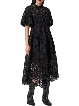 AllSaints Midi Καλοκαιρινό Καθημερινό Φόρεμα Μαύρο W001DE