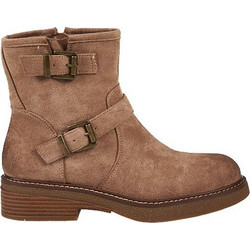 Elenross Γυναικεία Μποτάκια Biker Suede Μπεζ με Χοντρό Χαμηλό Τακούνι GS10040W-BEI