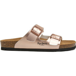 Pepe Jeans Δερμάτινα Γυναικεία Σανδάλια Ανατομικά Ροζ Χρυσά PLS90621-113