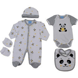 Σετ Ρούχων για Νεογέννητο Αγόρι My Little Panda Λευκά Γκρι 5τμχ