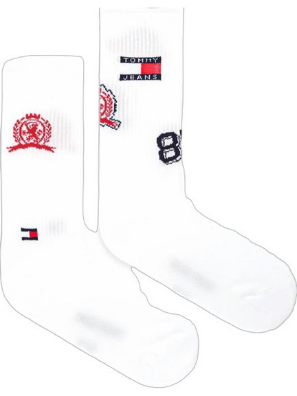 Tommy Hilfiger Ανδρικές Κάλτσες Ψηλές με Σχέδια Λευκές 2Pack 701236470-001