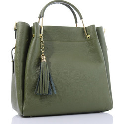 Passaggio Leather Γυναικεία Τσάντα Χειρός Δερμάτινη Χακί 6014-KR-15