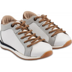 Babywalker Βαπτιστικά Sneakers για Αγόρι Δερμάτινα Ανατομικά Λευκά Γκρι BS3074