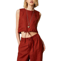 TWINSET Γυναικείο Καλοκαιρινό Crop Top Λινό Rusted 261TT2303-13332