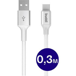Buddi Braided USB-A to USB-C 12W 0.3m White 8719246560279