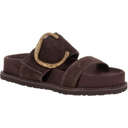 Komis & Komis Γυναικεία Σανδάλια Suede Ανατομικά με Στρας Σοκολατί E607
