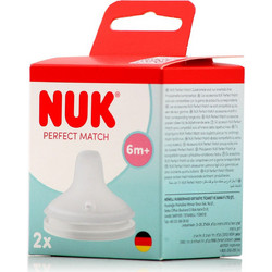 Nuk Perfect Match Θηλή Σιλικόνης για Μπιμπερό 6m+ Αργής Ροής 2τμχ