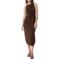 Grace & Mila Midi Καλοκαιρινό Καθημερινό Φόρεμα Ντραπέ Μεταξωτό Σοκολατί 147621