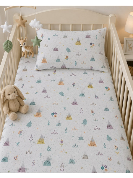 BunnyBebe Σετ Βρεφικά Σεντόνια Κούνιας Βαμβακερά με Λάστιχο 70x140+15 260 Mountains 3τμχ