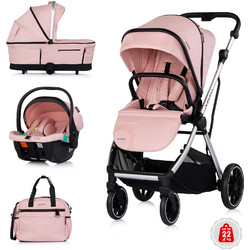 Chipolino Aurora Καρότσι Μωρού 3 σε 1 Powder Pink