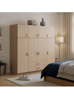 Pakoworld Τετράφυλλη Ντουλάπα Ρούχων Royal με Πατάρι Sonoma 200x58x230cm 361-000121