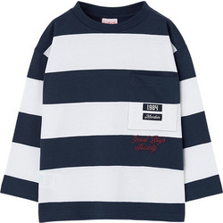 Boboli Knit Παιδικό T-Shirt Μακρυμάνικο Λευκό Navy Μπλε 604044-9934