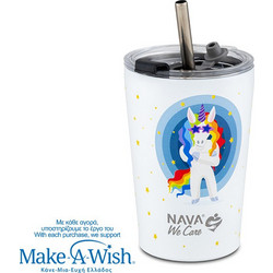 Nava We Care Unicorn Παιδικό Ποτήρι Θερμός Ανοξείδωτο BPA Free με Καλαμάκι Λευκό 350ml
