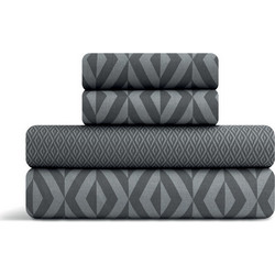 Lino Home Σετ Σεντόνια Μονά Βαμβακερά με Λάστιχο 100x200+35 Ikat Σκούρο Γκρι