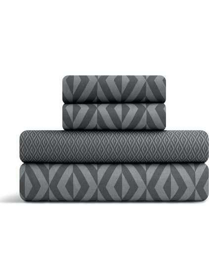 Lino Home Σετ Σεντόνια Μονά Βαμβακερά με Λάστιχο 100x200+35 Ikat Σκούρο Γκρι