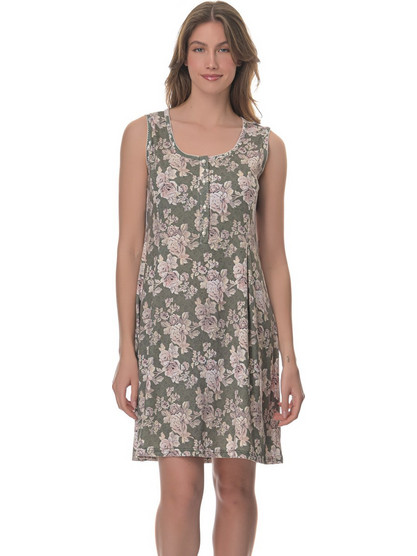 PNN Nightwear Luna Νυχτικό Εγκυμοσύνης & Θηλασμού Βαμβακερό Καλοκαιρινό Χακί 0261-0508-3