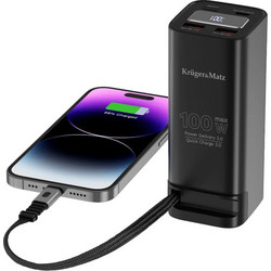 Kruger & Matz KM0915 Power Bank 20000mAh 100W με Ενσωματωμένο Καλώδιο USB-C Power Delivery Black