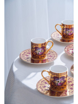 Stewe Home Σετ Φλιτζάνια Espresso & Ελληνικού Καφέ Πορσελάνης Πολύχρωμα Χρυσά 100ml 6τμχ STE-037368-P37368